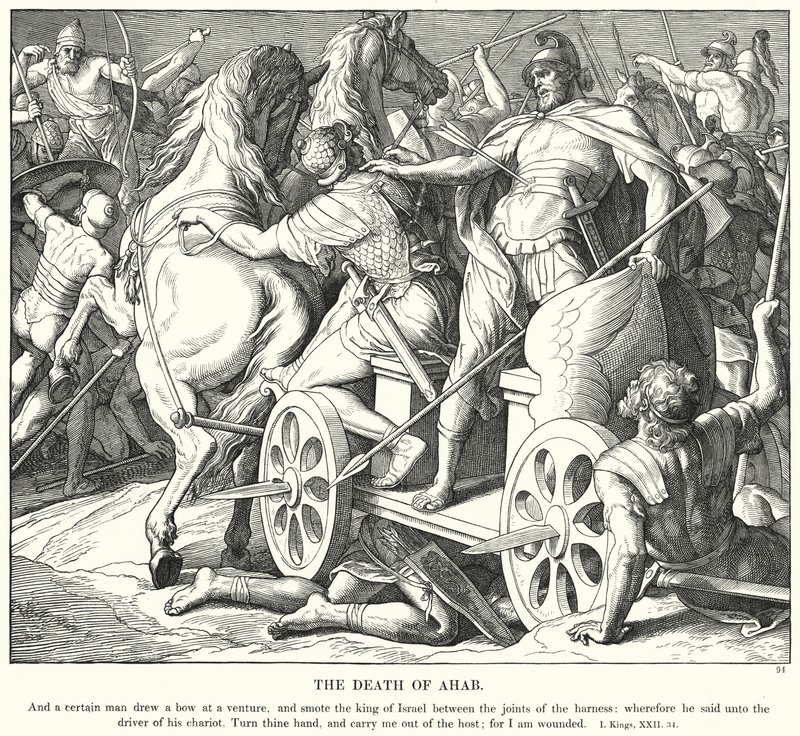 Ahabin kuolema (kaiverrus) tekijältä Julius (after) Schnorr von Carolsfeld