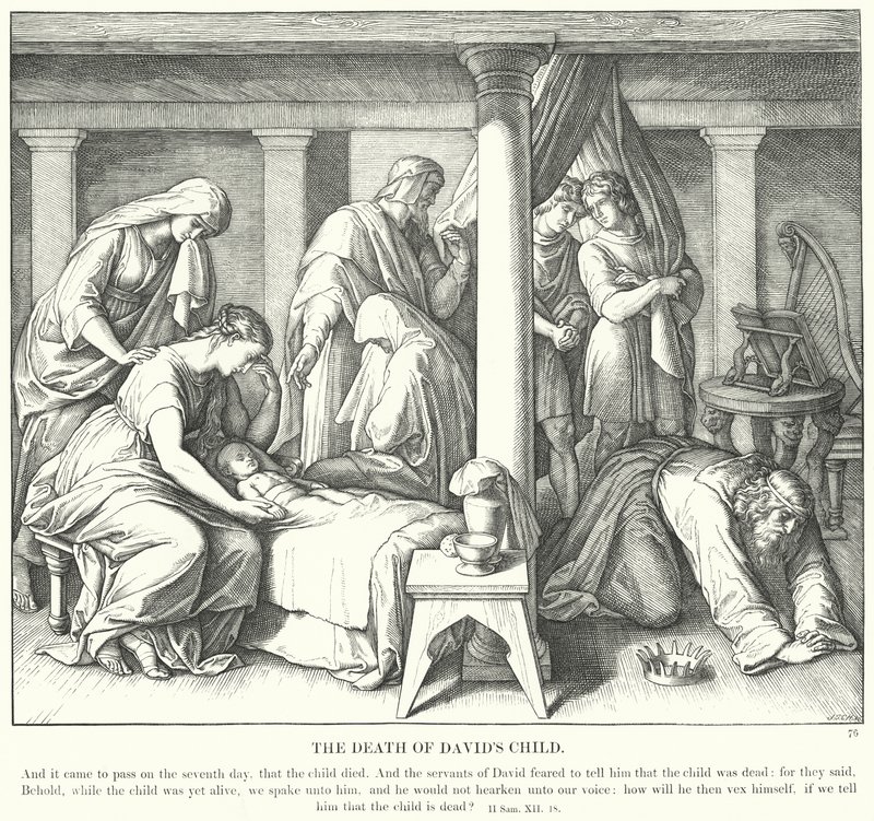 Davidin lapsen kuolema (kaiverrus) tekijältä Julius (after) Schnorr von Carolsfeld