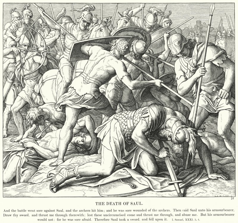 Saulin kuolema (kaiverrus) tekijältä Julius (after) Schnorr von Carolsfeld