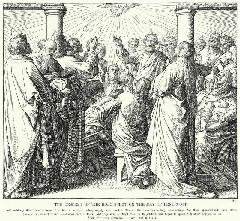 Pyhän Hengen laskeutuminen helluntaipäivänä (kaiverrus) tekijältä Julius (after) Schnorr von Carolsfeld