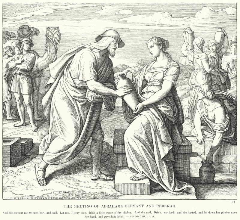 Abrahamin palvelijan ja Rebekan tapaaminen (kaiverrus) tekijältä Julius (after) Schnorr von Carolsfeld