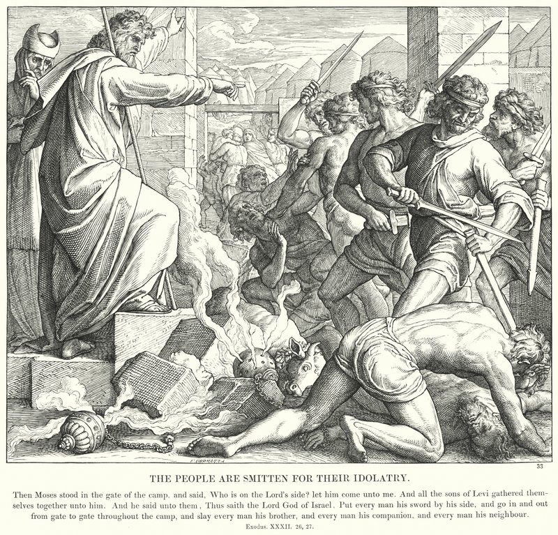Ihmiset ovat ihastuneet epäjumalanpalvelukseensa (kaiverrus) tekijältä Julius (after) Schnorr von Carolsfeld