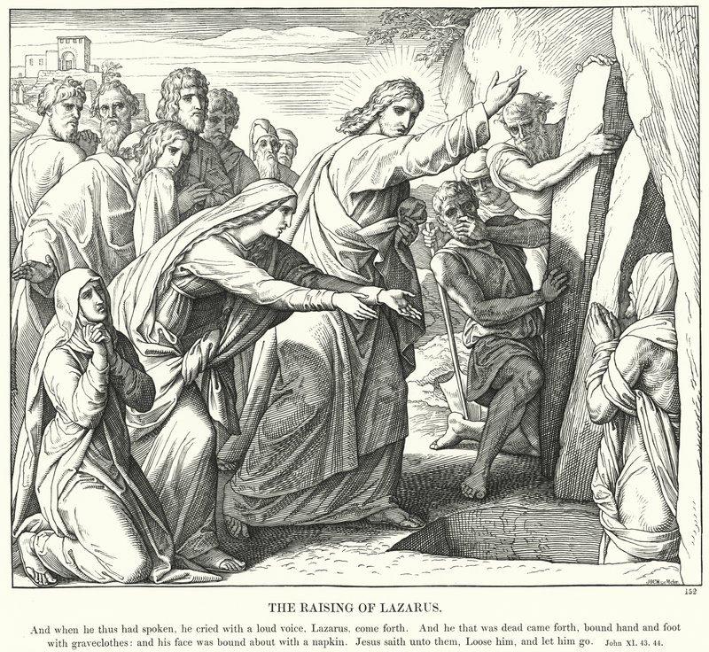 Lasaruksen herättäminen (kaiverrus) tekijältä Julius (after) Schnorr von Carolsfeld