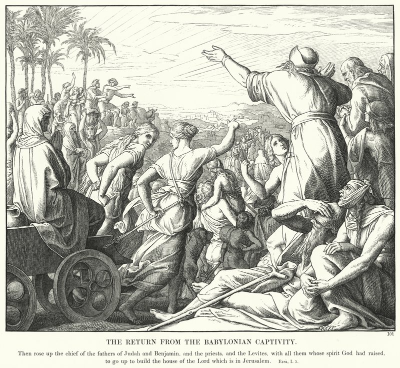 Paluu Babylonian vankeudesta (kaiverrus) tekijältä Julius (after) Schnorr von Carolsfeld
