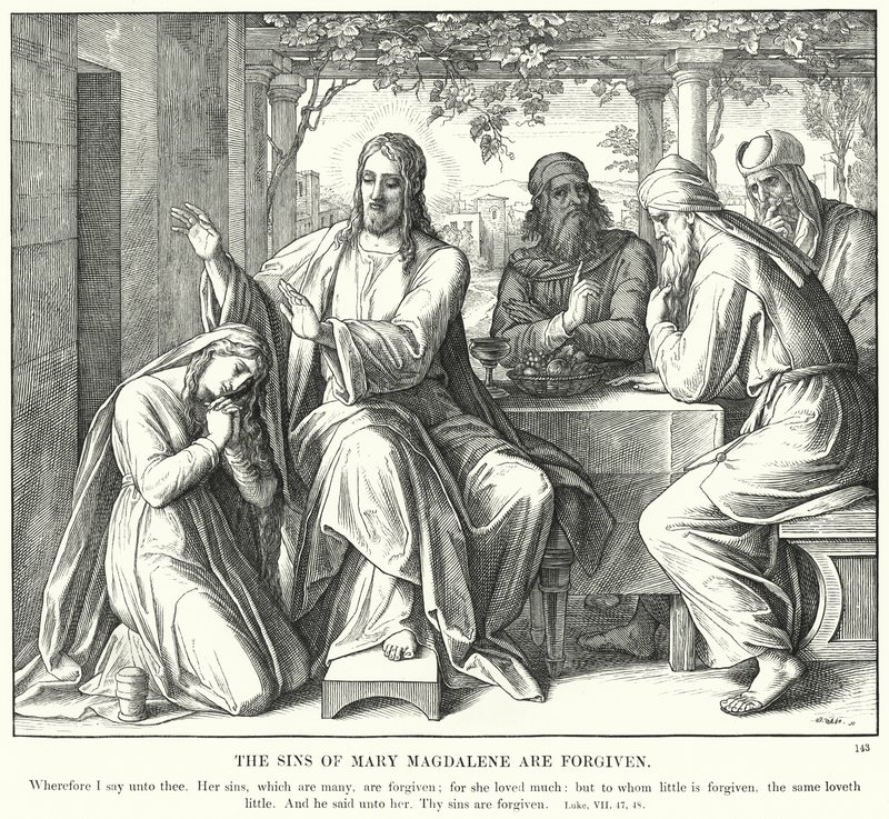 Maria Magdalenan synnit on annettu anteeksi (kaiverrus) tekijältä Julius (after) Schnorr von Carolsfeld