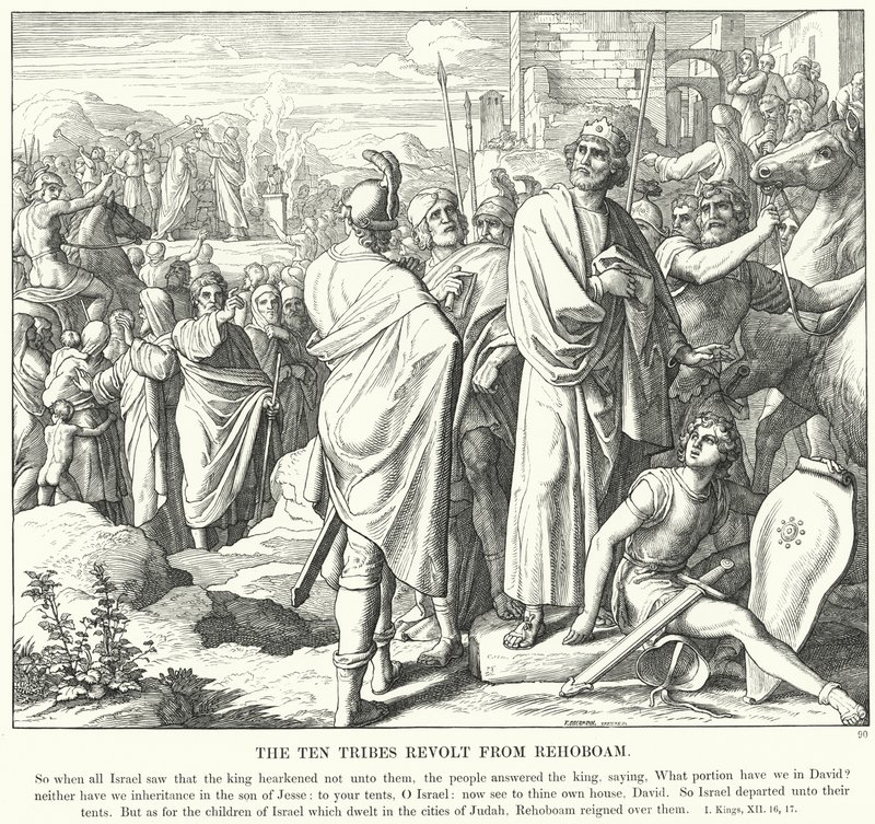 Kymmenen heimoa kapina Rehabeamista (kaiverrus) tekijältä Julius (after) Schnorr von Carolsfeld