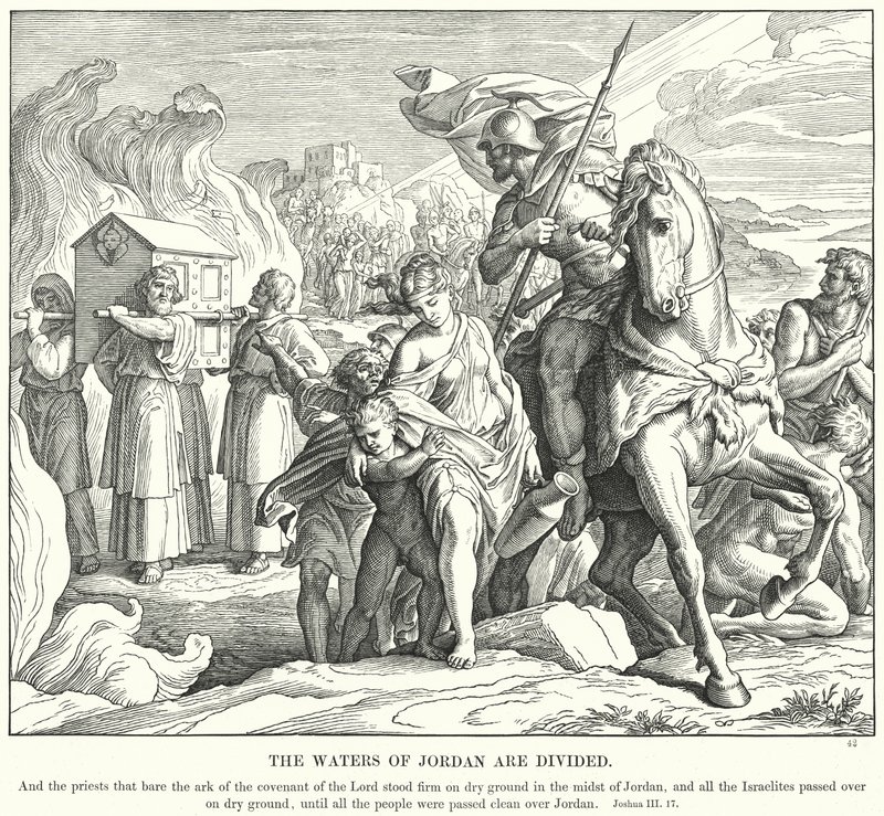 Jordanin vedet jakautuvat (kaiverrus) tekijältä Julius (after) Schnorr von Carolsfeld