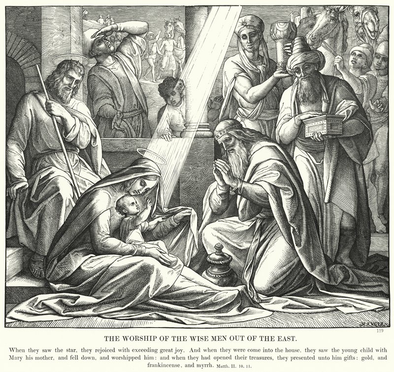 Idän viisaiden palvonta (kaiverrus) tekijältä Julius (after) Schnorr von Carolsfeld