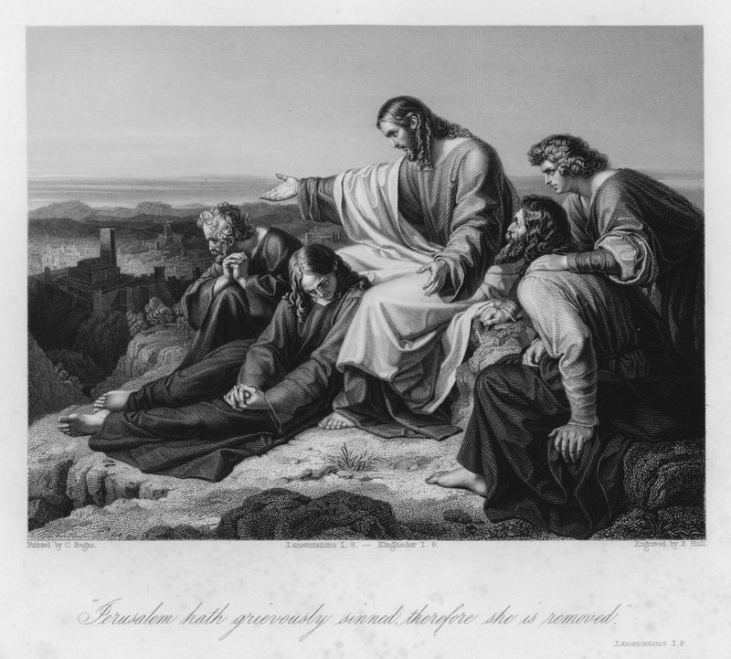 Kristus ennustaa Jerusalemin kukistumisen, Valituslaulut I, 8 (kaiverrus) tekijältä Karl Joseph (after) Begas