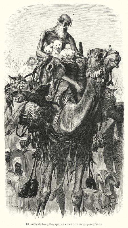 Pyhiinvaeltajien karavaanin kanssa matkustavien kissojen vartija (litho) tekijältä Karl Wilhelm Gentz