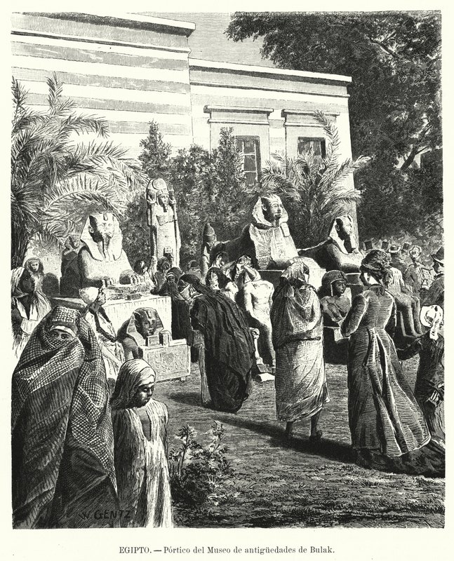 Egyptiläisen antiikkimuseon portico, Bulaq, Kairo, Egypti (litho) tekijältä Karl Wilhelm Gentz