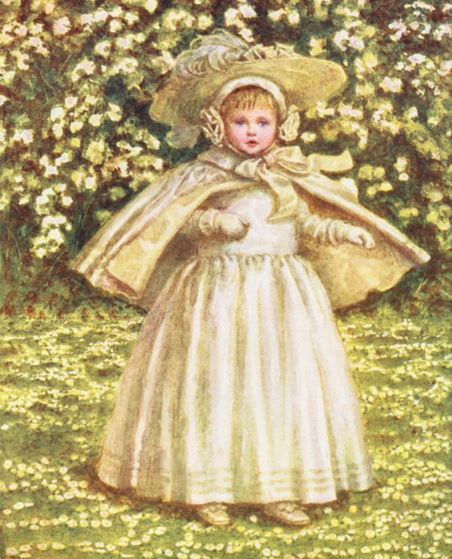 Vauva valkoisessa (värilitografia) tekijältä Kate (after) Greenaway