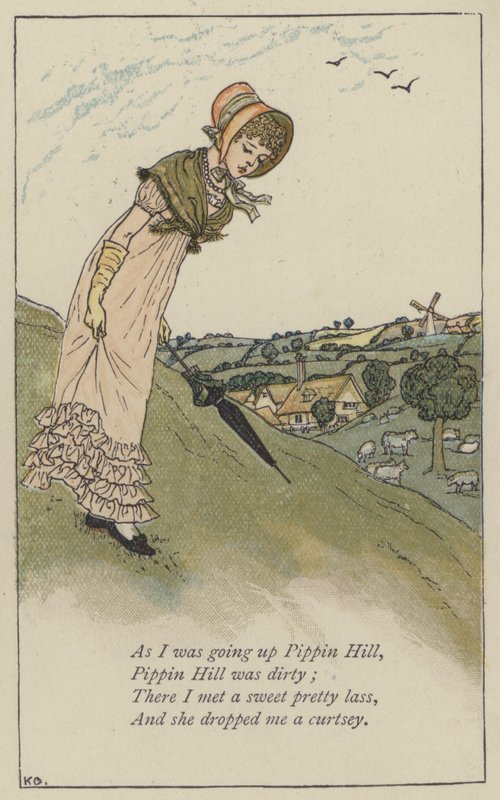 Kun olin menossa ylös Pippin Hillille (väri litho) tekijältä Kate (after) Greenaway