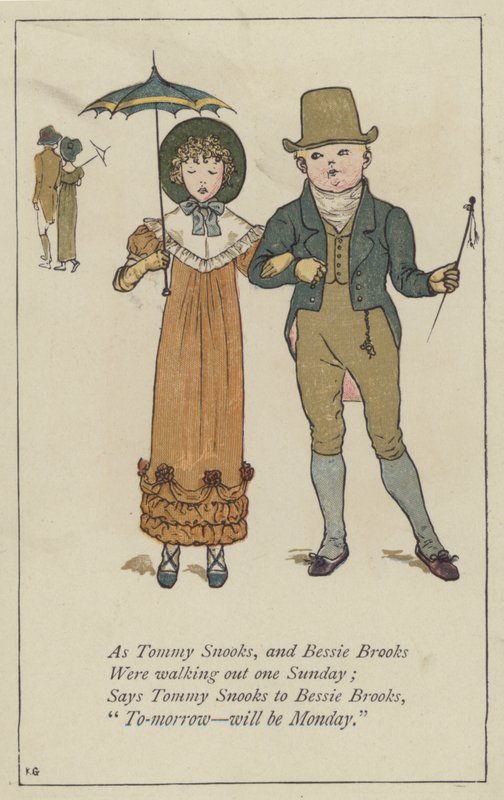 Kuten Tommy Snooks ja Bessie Brooks (väri litho) tekijältä Kate (after) Greenaway