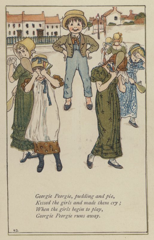 Georgie Peorgie, vanukas ja piirakka (väri litho) tekijältä Kate (after) Greenaway