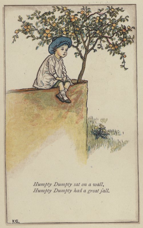Humpty Dumpty istui seinällä (väri litho) tekijältä Kate (after) Greenaway