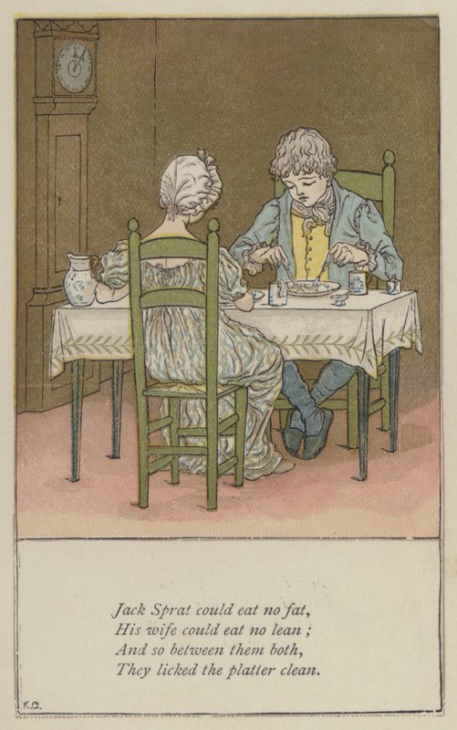 Jack Sprat ei voinut syödä rasvaa (värinen lito) tekijältä Kate (after) Greenaway