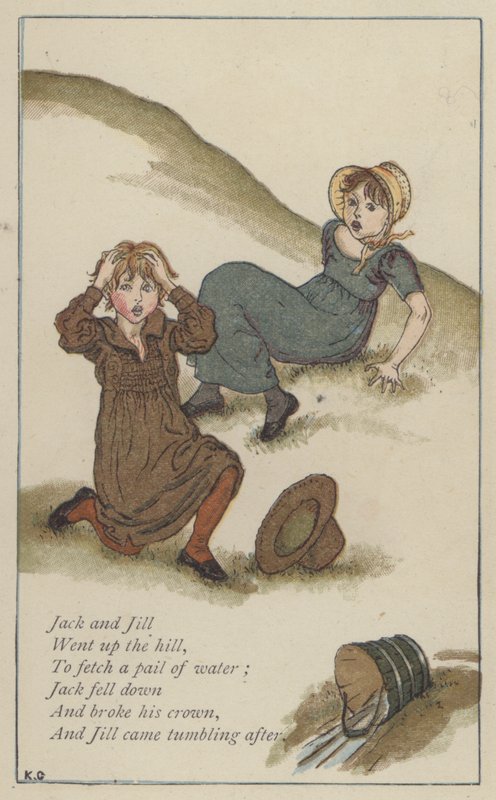 Jack ja Jill (väri litho) tekijältä Kate (after) Greenaway