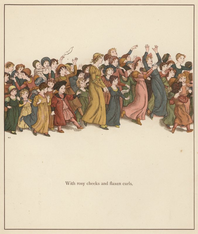 Kate Greenawayn kuvitus Robert Browningin teokseen The Pied Piper of Hamelin (värilitho) tekijältä Kate (after) Greenaway