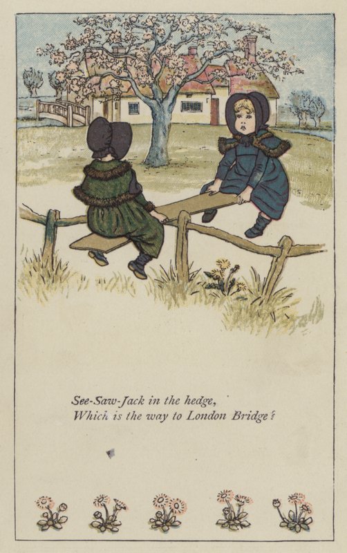 Kääntymissaha pensasaidassa (väri litho) tekijältä Kate (after) Greenaway