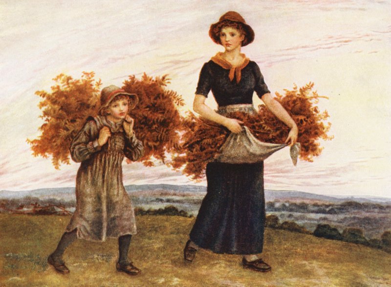 Bracken Gatherers (värillinen litografia) tekijältä Kate (after) Greenaway