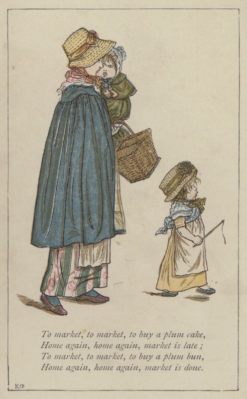 Markkinoille, markkinoille, ostamaan luumukakkua tekijältä Kate Greenaway