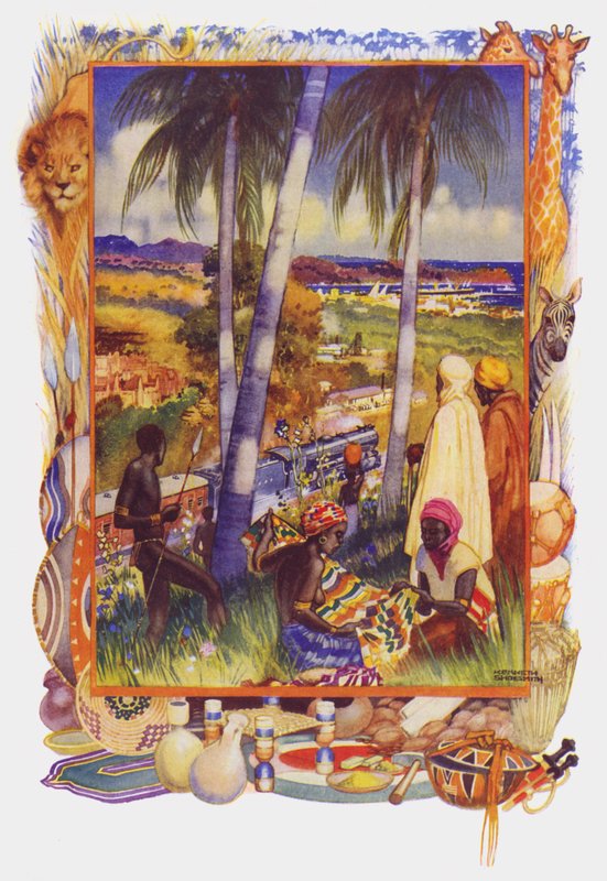 Itä- ja Länsi-Afrikka (väri litho) tekijältä Kenneth Shoesmith