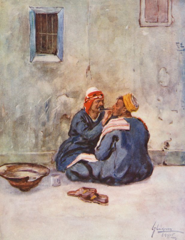 Egyptin kansa: Barber, Hallaq (värilitografia). tekijältä Lance Thackeray