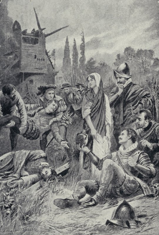 Sir Philip Sidney Zutphenin taistelussa (litho) tekijältä Lancelot Speed