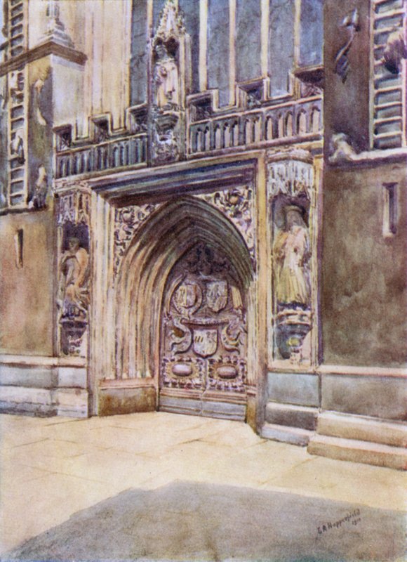 Bath Abbey, West Door (väri litho) tekijältä Laura Annie Happerfield