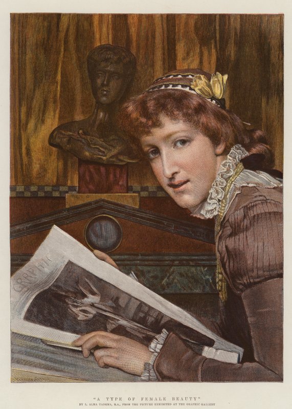 Naispuolisen kauneuden tyyppi (chromolitho) tekijältä Lawrence Alma Tadema
