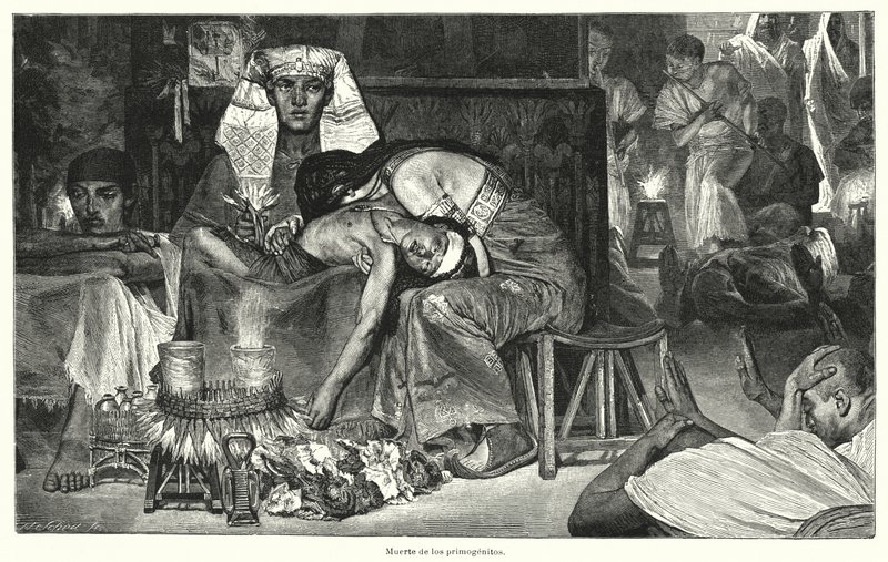 Esikoisen kuolema: viimeinen Egyptin kymmenestä vitsauksesta (litho) tekijältä Lawrence (after) Alma Tadema
