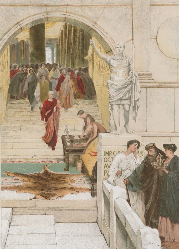 Odottaa yleisöä Agripan (chromolitho) kanssa tekijältä Lawrence Alma Tadema