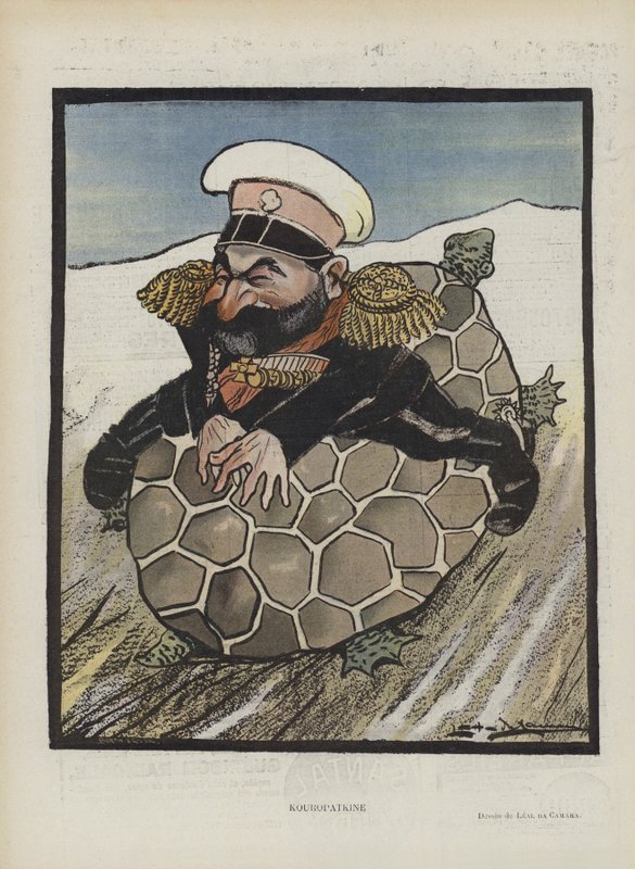 Aleksei Kuropatkin, Venäjän sotaministeri. Kuvitus Le Rirelle (väri litho) tekijältä Leal de Camara