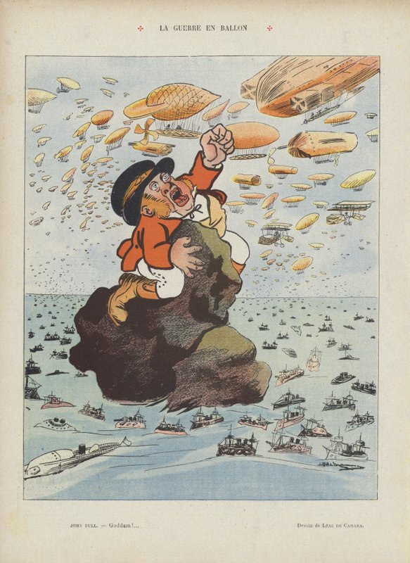 Sodan ilmapallot. Kuvitus Le Rirelle (väri litho) tekijältä Leal de Camara