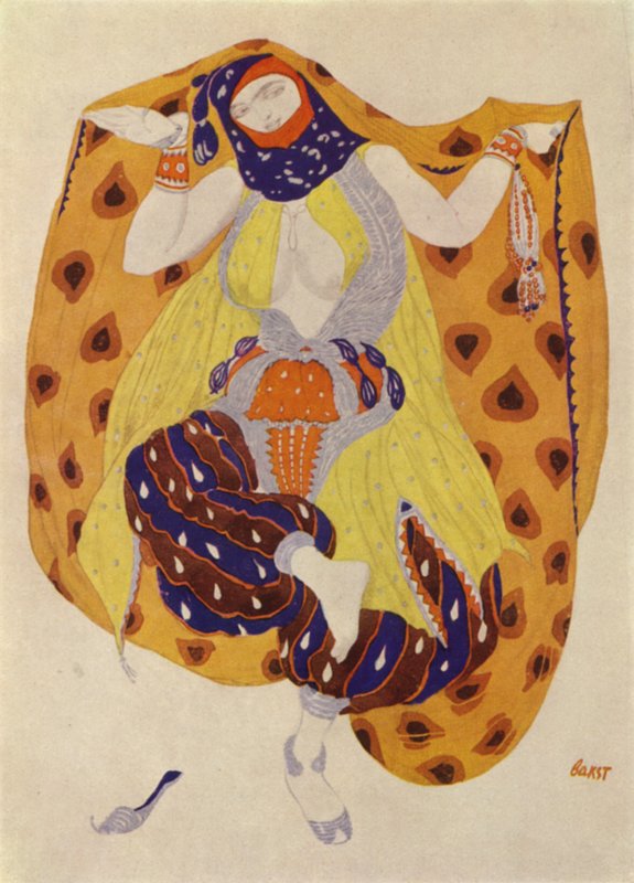 Odalisque, Leon Bakstin pukusuunnittelu Ballets Russes -tuotannolle Scheherazade (värilitho) tekijältä Leon (after) Bakst
