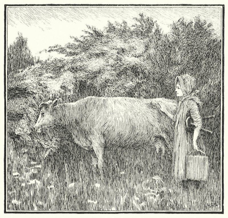 Pehmeä lehmä, anna maitosi alas (kaiverrus) tekijältä Leonard Leslie Brooke