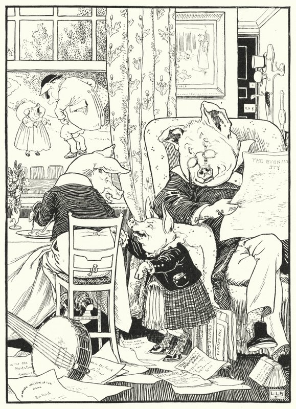 Viisi porsasta (kaiverrus) tekijältä Leonard Leslie Brooke