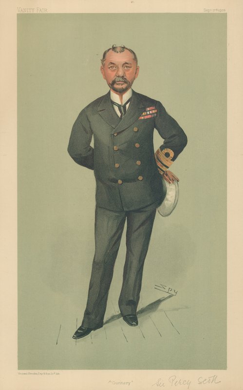 Kapteeni Percy Scott, tykistö, 17. syyskuuta 1903, Vanity Fair -sarjakuva. tekijältä Leslie Matthew Ward