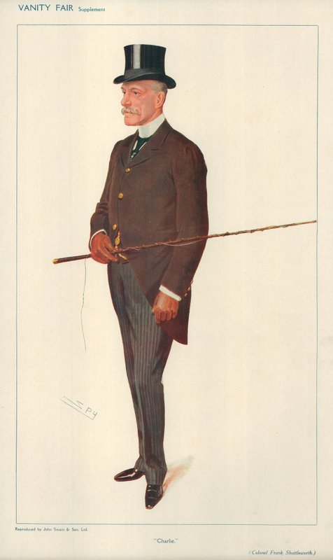Eversti Frank Shuttleworth, Charlie, 10. helmikuuta 1909, Vanity Fair -sarjakuva tekijältä Leslie Matthew Ward