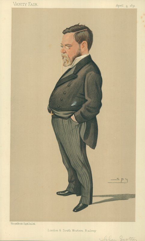 Herra Charles Scotter, Lontoo ja Souther Western Railway, 4. huhtikuuta 1891, Vanity Fair -sarjakuva tekijältä Leslie Matthew Ward
