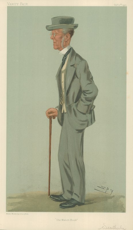 Herra Edward Weatherby, tulitikkukirja, 17. lokakuuta 1901, Vanity Fair -sarjakuva tekijältä Leslie Matthew Ward