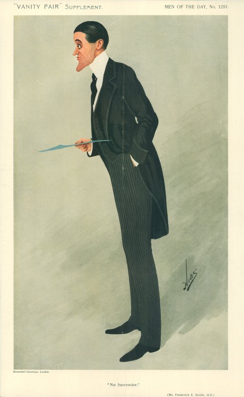 Herra Frederick E Smith, Ei antautumista, 16. tammikuuta 1907, Vanity Fair -sarjakuva tekijältä Leslie Matthew Ward