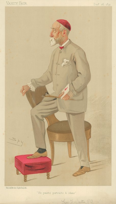 George Frederick Watts, Hän maalaa muotokuvia ja ideoita, 26. joulukuuta 1891, Vanity Fair -sarjakuva. tekijältä Leslie Matthew Ward
