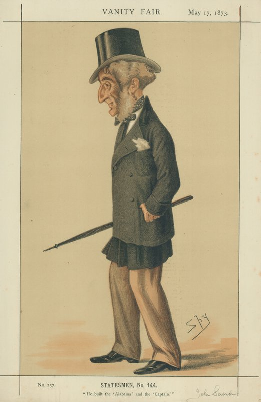 Herra John Laird, Hän rakensi Alabaman ja kapteenin, 17. toukokuuta 1873, Vanity Fair -sarjakuva tekijältä Leslie Matthew Ward