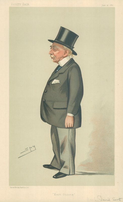 herra Montagu David Scott, East Sussex, 10. kesäkuuta 1882, Vanity Fair -sarjakuva tekijältä Leslie Matthew Ward