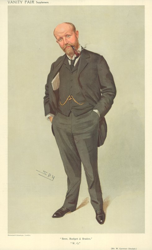 Mr W Gardner Sinclair, Beer Budget and Brains, 21. heinäkuuta 1909, Vanity Fair -sarjakuva tekijältä Leslie Matthew Ward