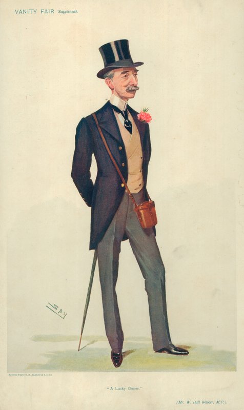 Mr W Hall Walker kansanedustaja, onnekas omistaja, 21. kesäkuuta 1906, Vanity Fair -sarjakuva tekijältä Leslie Matthew Ward