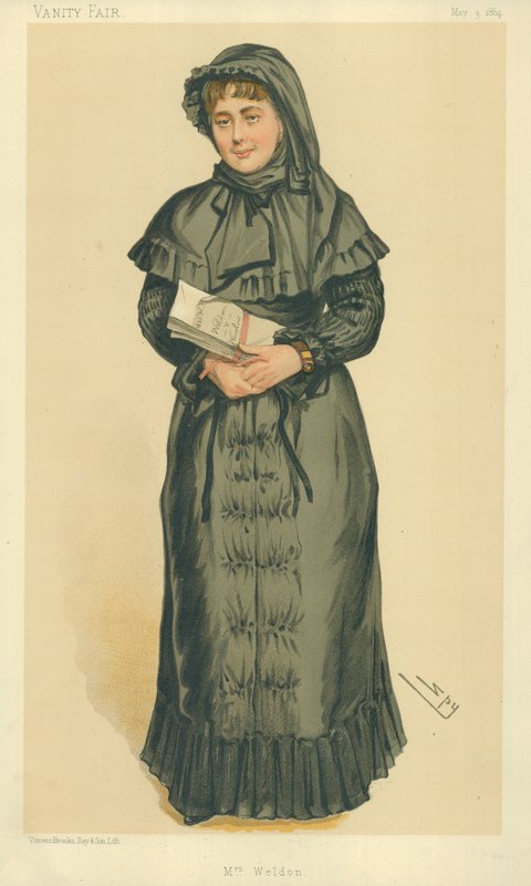 rouva Georgina Weldon, rouva Weldon, 3. toukokuuta 1884, Vanity Fair -sarjakuva tekijältä Leslie Matthew Ward