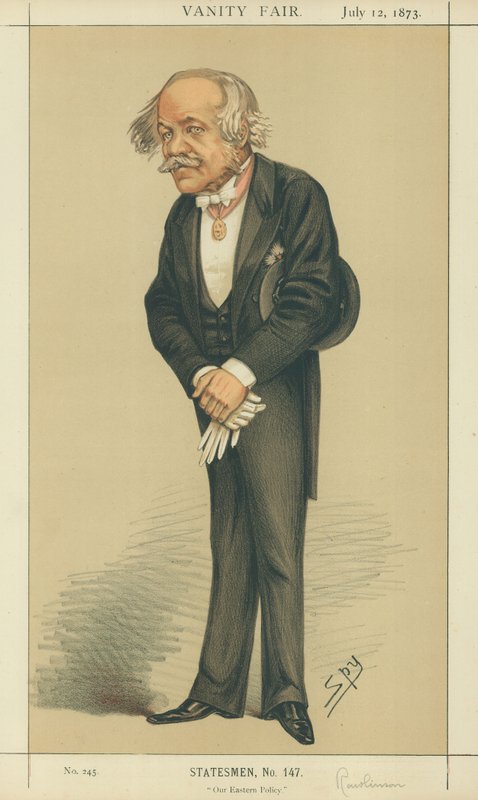 Sir Henry Creswicke Rawlinson, Out Eastern Policy, 12. heinäkuuta 1873, Vanity Fair -sarjakuva tekijältä Leslie Matthew Ward